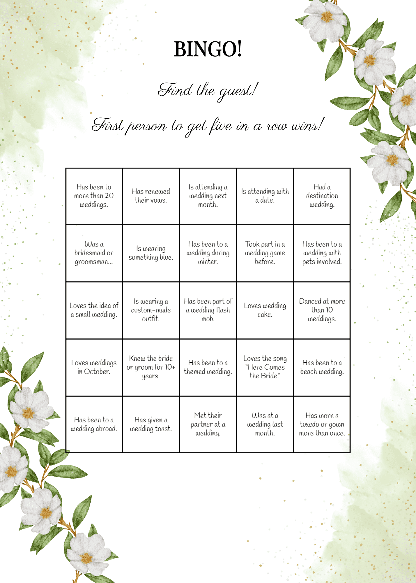 Wedding Bingo Game Preview